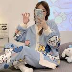 Women Pajamas 2 Pcs Sets Flannel Long Sleeve Casual Sleepwear Cartoon Warm Winter Women Home Wear